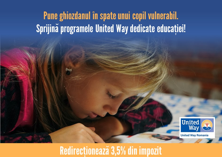 Pune ghiozdanul în spate unui copil vulnerabil. Redirecționează 3,5% din impozit pentru programele United Way dedicate educației!