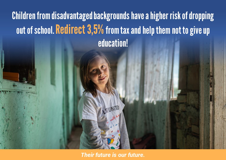 Support a disadvantaged child not to give up education. Redirect 3.5% of tax to United Way programs